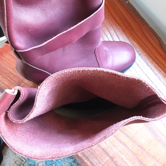 Gorgeous Burgundy Chunky Leather High Heel Statement Boots Made in Brazil Size 6 - Picture 10 of 12
